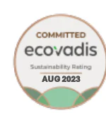 Médaille EcoVadis portant les mentions « COMMITTED », « ecovadis », « Sustainability Rating » et « AUG 2023 »