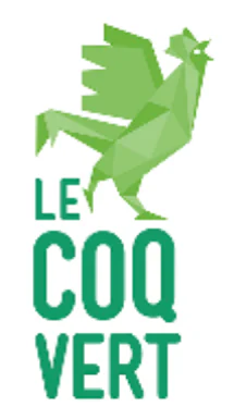 Logo LE COQ VERT : un coq vert stylisé au-dessus des mots LE COQ VERT
