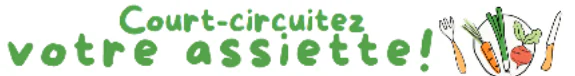 Logo « Court-circuitez votre assiette ! », avec le dessin d’une assiette de légumes entre une fourchette et un couteau.